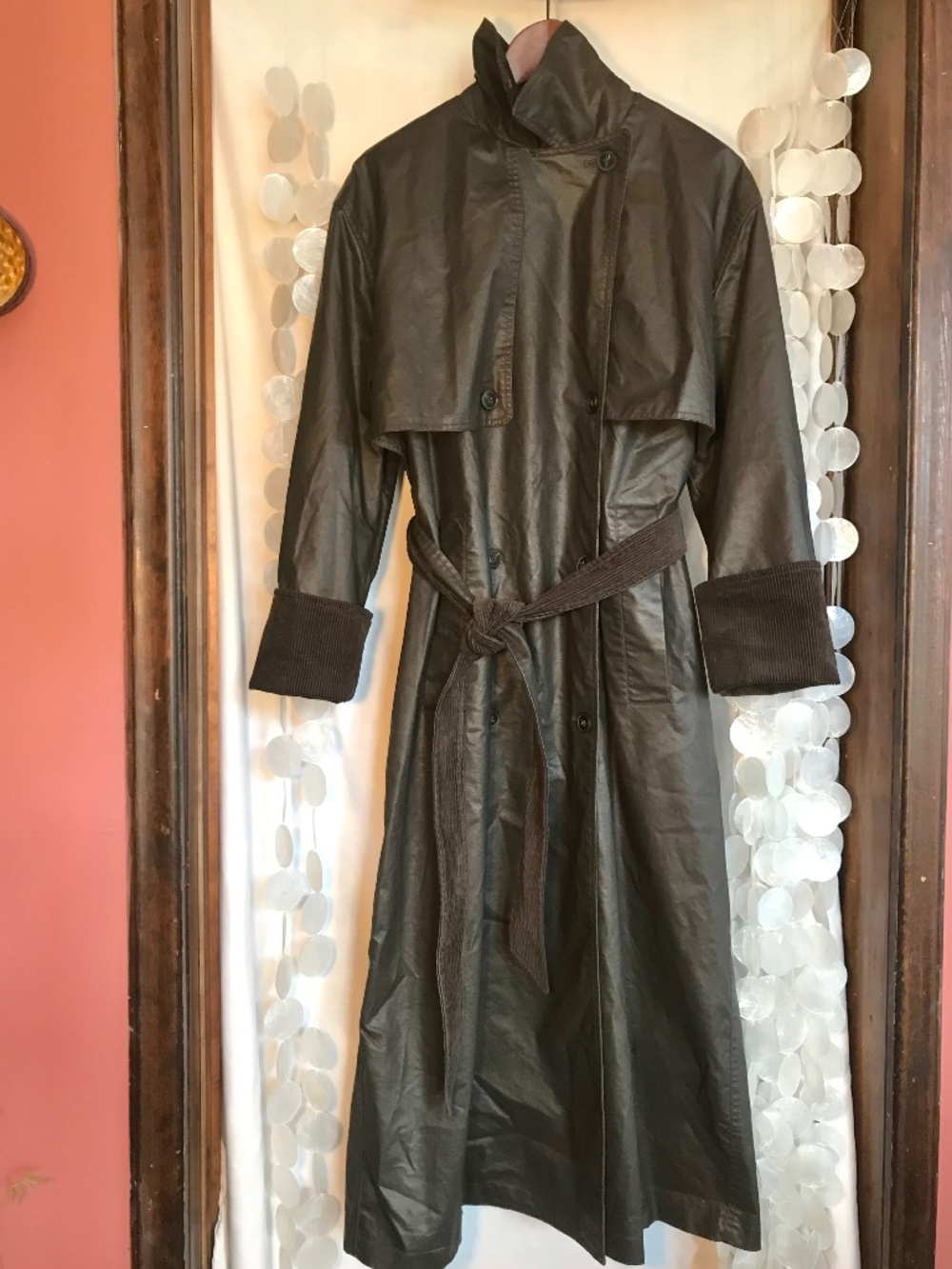 Zara Trench Cordoroy Cuffs Coat Waxing and Dark Brown Long Belted NWT - Picture 10 of 16